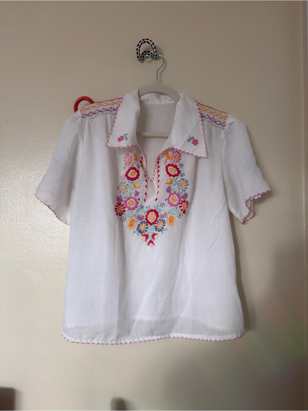 Portuguese White Embroidered Floral Blouse